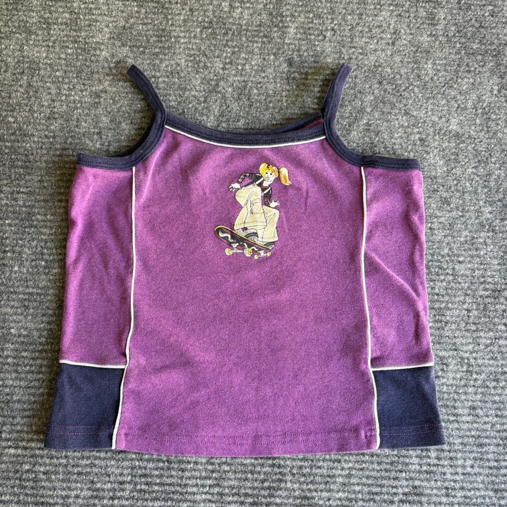 Gitano Kids Purple Skater Girl Graphic Cami Tank Top 10/12 Vintage 90s Y2K 3004
